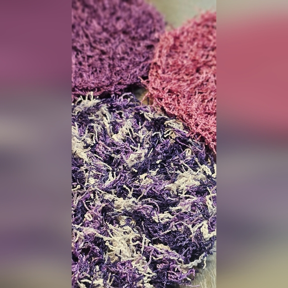 Handmade Purple Multicolor and Magenta Round Dish Scrubby Set of 3 - Picture 2 of 5
